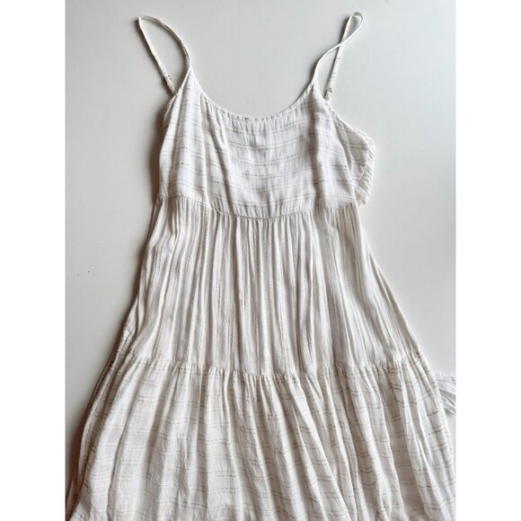 L*SPACE Santorini Cream Viscose Cotton Tie Back Tiered Midi Dress, Size M - Picture 6 of 13
